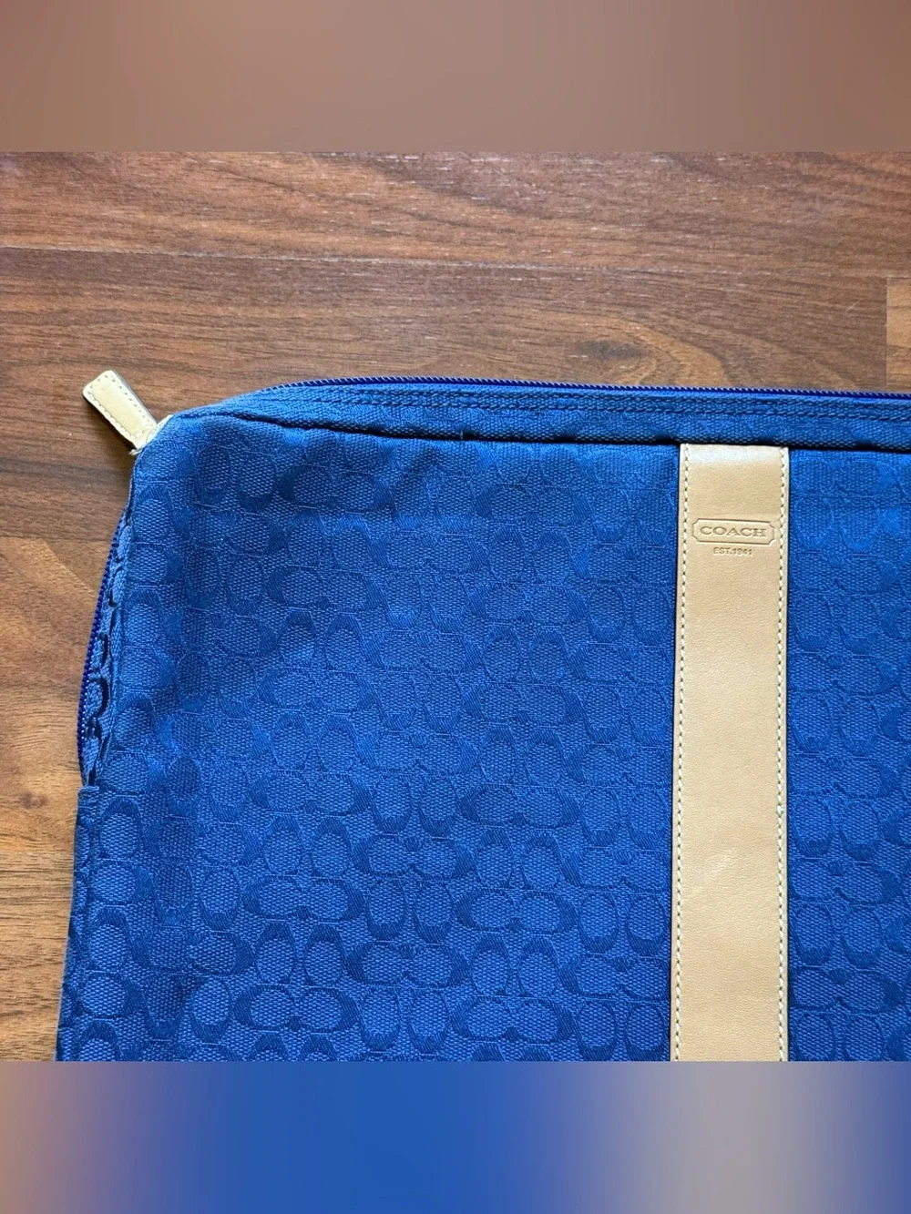 Coach Voyager signature blue jacquard canvas laptop sleeve carrying bag 11x14x2